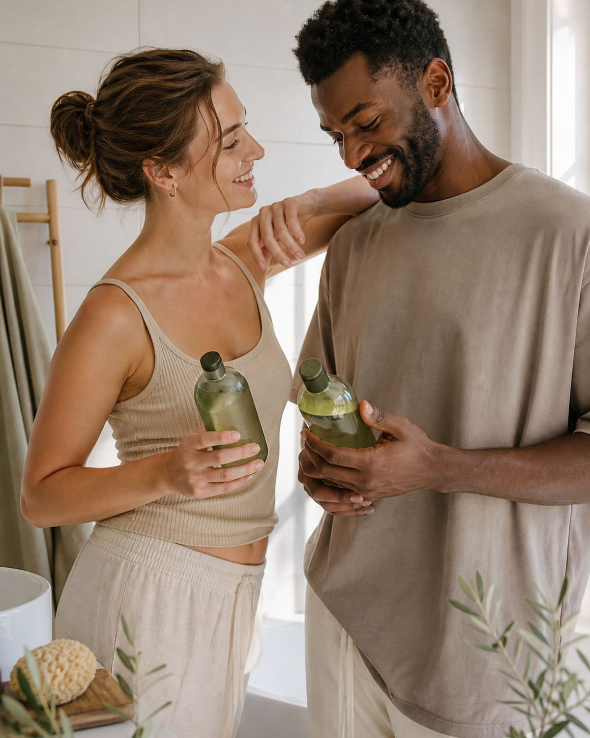 Friends sharing a morning skincare moment